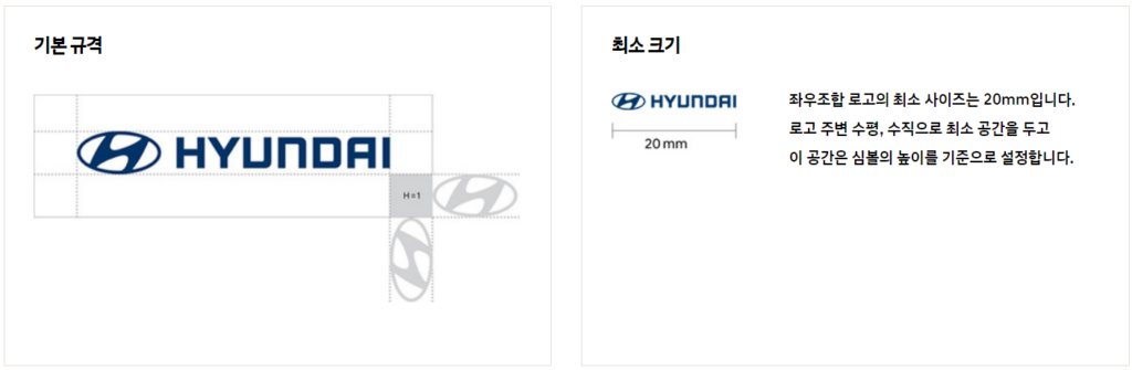 현대자동차 최소 공간 규정 및 최소 사이즈 규정